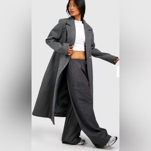 Vintage Union Made Dark Grey Wool Long Trench Coat Double Breasted